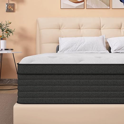 King Mattress, 14 Inch Individual Pocket Springs with Gel Memory Foam, Medium Firm Mattresses in a Box, Hybrid King Size Mattress with Pressure Relief
